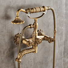 Telephone Bathroom Tub Faucet Antique Brass Mixer Rain Hand Spray Dual Holes Tap