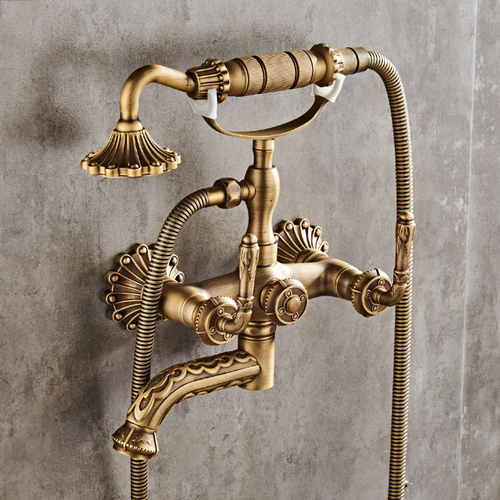 Swivel Antique Brass Carved Bathtub Mixer Phone Style Faucet Hand Shower Taps - 第 1/10 張圖片