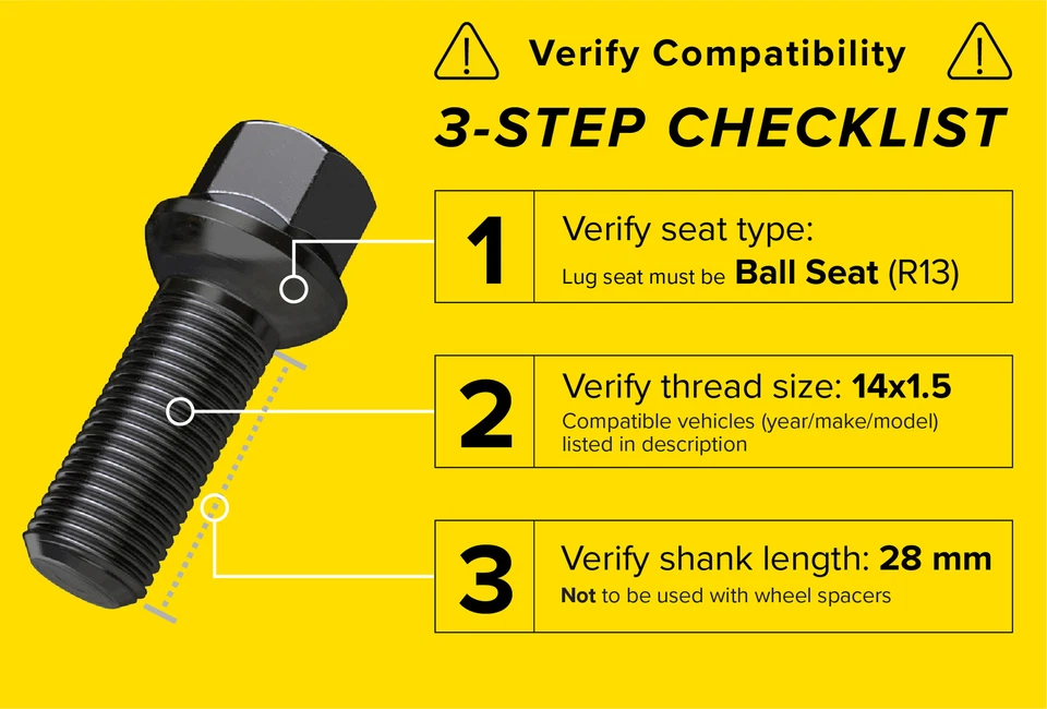 20 peças parafusos 14x1,5 Lug, haste 27mm (comprimento OE), assento esférico R13, preto, para VW Audi - Imagem 2 de 4