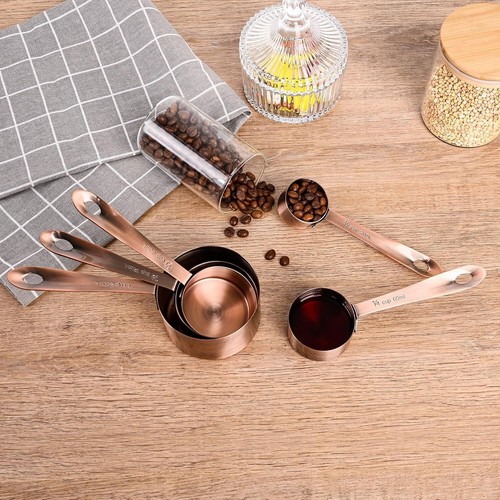 Juego de tazas y cucharas medidoras profesionales de cobre para cocinar y hornear con precisión - Imagen 9 de 11