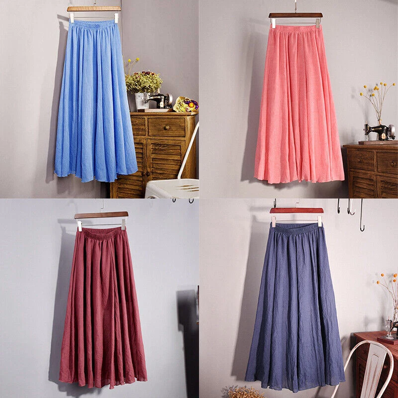Women Skirt Pleated Beach refreshing Long Elastic Dress Summer Waist Maxi Solid
Opens in a new windo