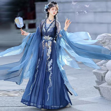 Hanfu Dress Women Chinese Embroidered Navy Hanfu Suits Female Halloween Carnival