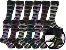 12 PAIR STRIPED SOCKS COTTON MULTICOLOR FIRST QUALITY MEN'S DRESS SOCKS 10-13