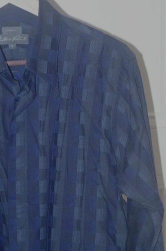 Camisa ANTONIO VALENTE para hombre azul gris negro a cuadros ajuste algodón abotonada talla M - Imagen 3 de 5