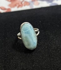 Large Cabochon Larimar 925 Sterling Silver Ring Size 7.5 6.1g