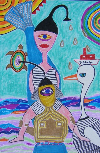 J. Winter "Wassermann & C0" moderne naive Malerei Outsider - Bild 2 von 5