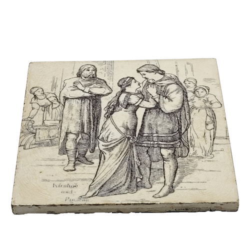 Wedgwood 6" Tile Ivanhoe and Powena The Ivanhoe Series Rare Antique Late 1800s - Picture 8 of 12