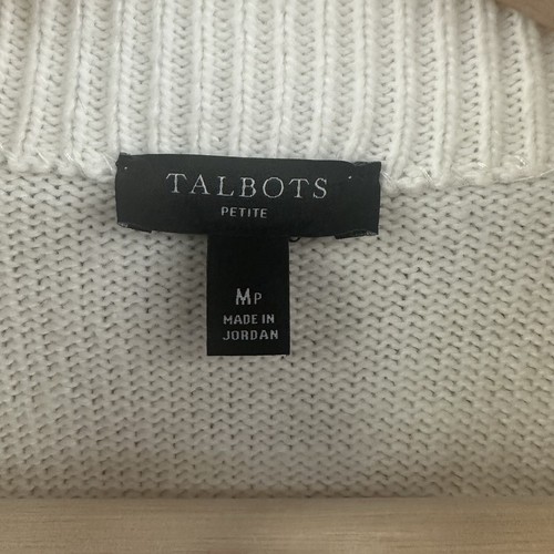 Talbots Mockneck Cable Knit Sweater Womens Petite Medium Cream White Gold Button - Picture 4 of 10