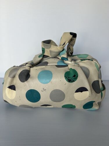 CELINE Leather 2008 Handbag BANK SWALLOW Cruise Japan Blue Green Grey Polka Dot - Picture 5 of 20