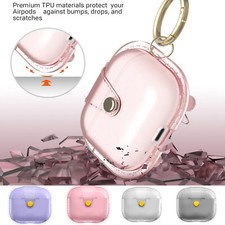 For AirPods 4 4th Gen Soft TPU Metal Snap Closure Portable Cover with Keychain