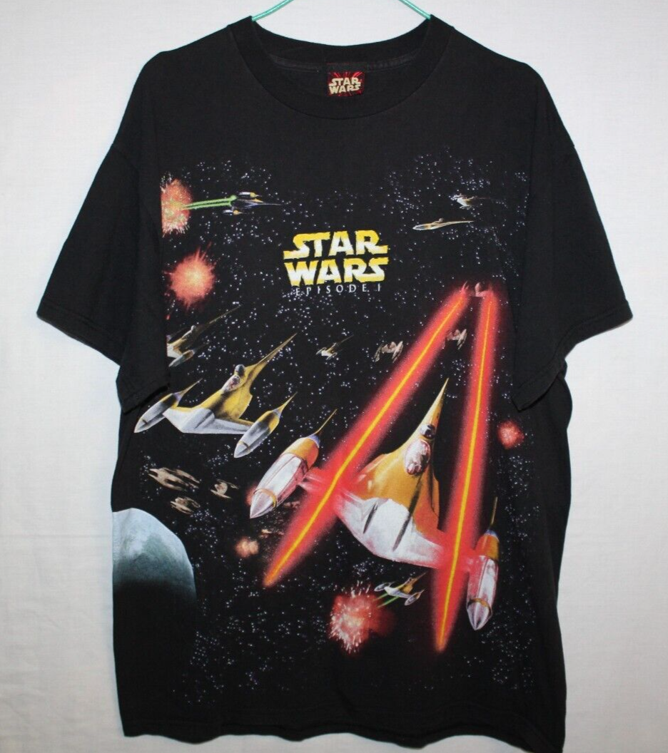 トップス Vintage 90s STAR WARS Episode 1 Vintage 90s Star Wars Episode 1 Phantom Menace AOP All Over