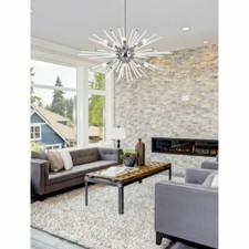Chandelier 10 Light Fixture Large Sputnik Glass Rods Chrome Ceiling Lighting 36"