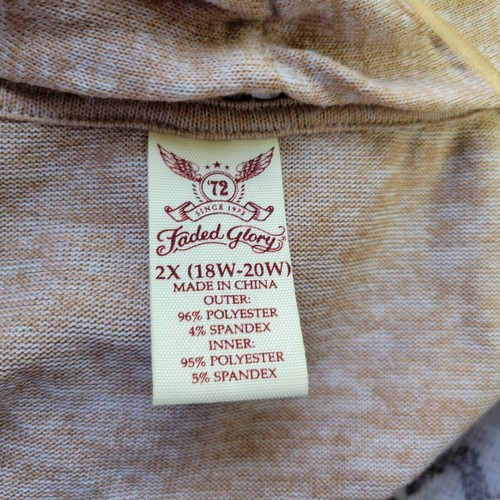 Faded Glory Womens Top 2X 18W 20W Plus 3/4 Sleeve with Tank Brown Tan Zig Zag - Picture 8 of 9