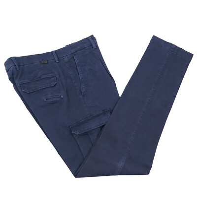 Luigi Borrelli Navy Blue Woven Twill Cotton Pants with Cargo Pockets 33 NWT