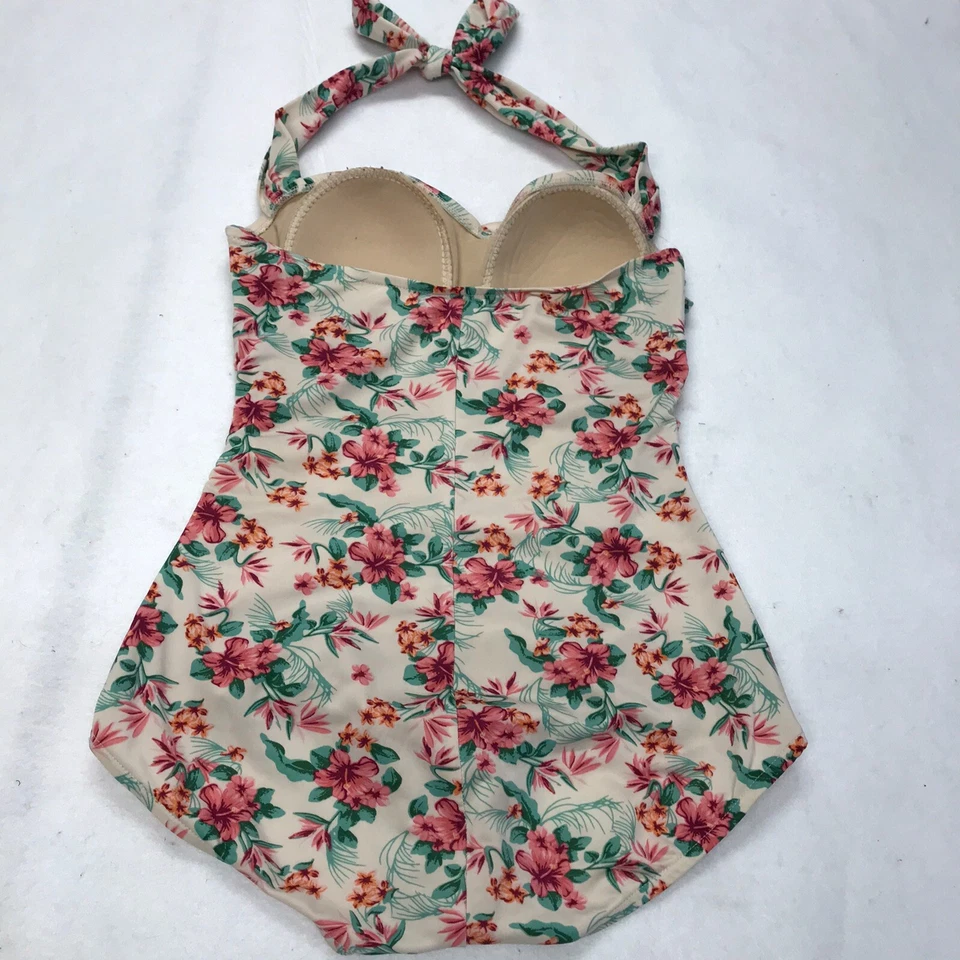 Bettie Page Swimsuit Sz 6 8 Floral Retro Pin Up Maillot Rockabilly Halter 50s - Image 2 of 4