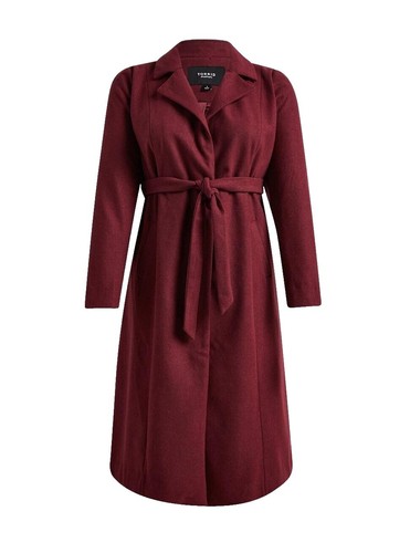 Torrid Wool Woven Collared Waist Tie Trench Coat Red 2X 18 20