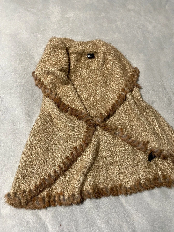 Chaleco chal Love Token 100 % genuino natural con ribete de piel de conejo mediano para mujer Foto 2 de 4