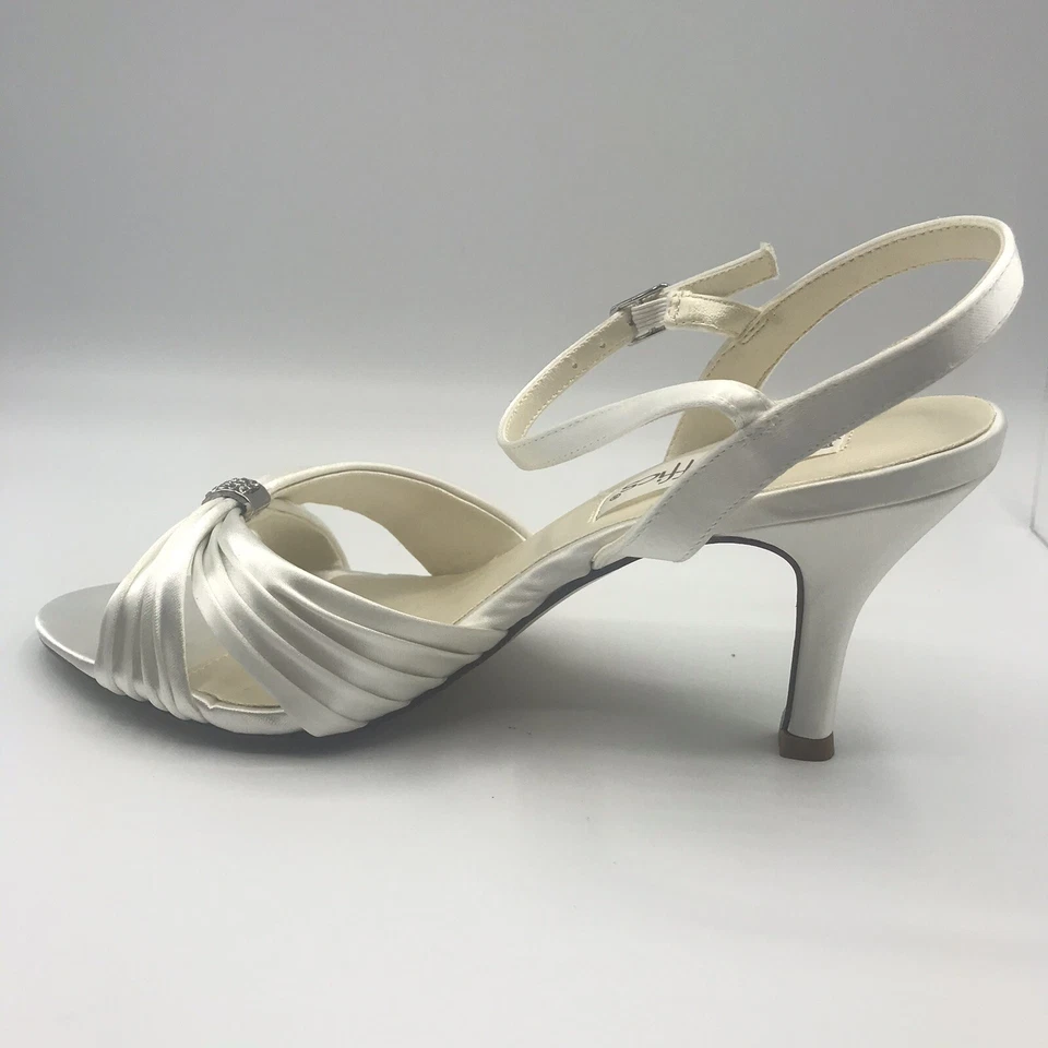 Coloriffics Tori Women's Dyeable Shoes White Satin Sandal Heels Rhinestone - Image 4 of 4