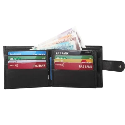 Mans RFID Real Leather Wallet With Zip Pocket Coin Pouch & ID Window 340 Black
