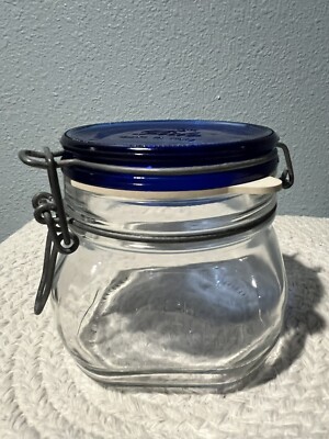 Fidenzo Fido Hinge Lid Bail & Wire Canning Jar Blue Lid 1/2L Made in Italy