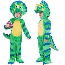 Spooktacular Kids Green Triceratops Dinosaur Plush Costume Size 3T