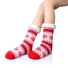 Women Christmas Slipper Socks Sherpa Fuzy Thermal Socks Fleece Anti-Skid  5-11