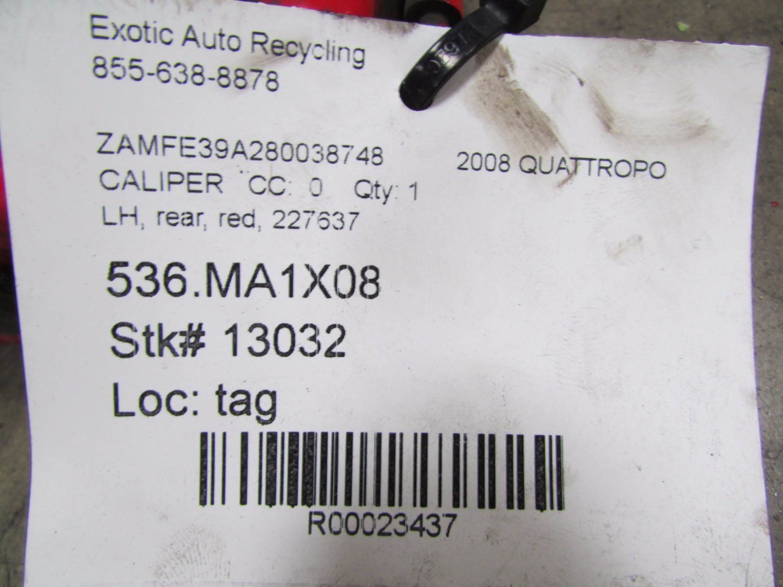 Maserati Quattroporte, LH, Left Side, Rear Brake Caliper, Red, P/N 227637