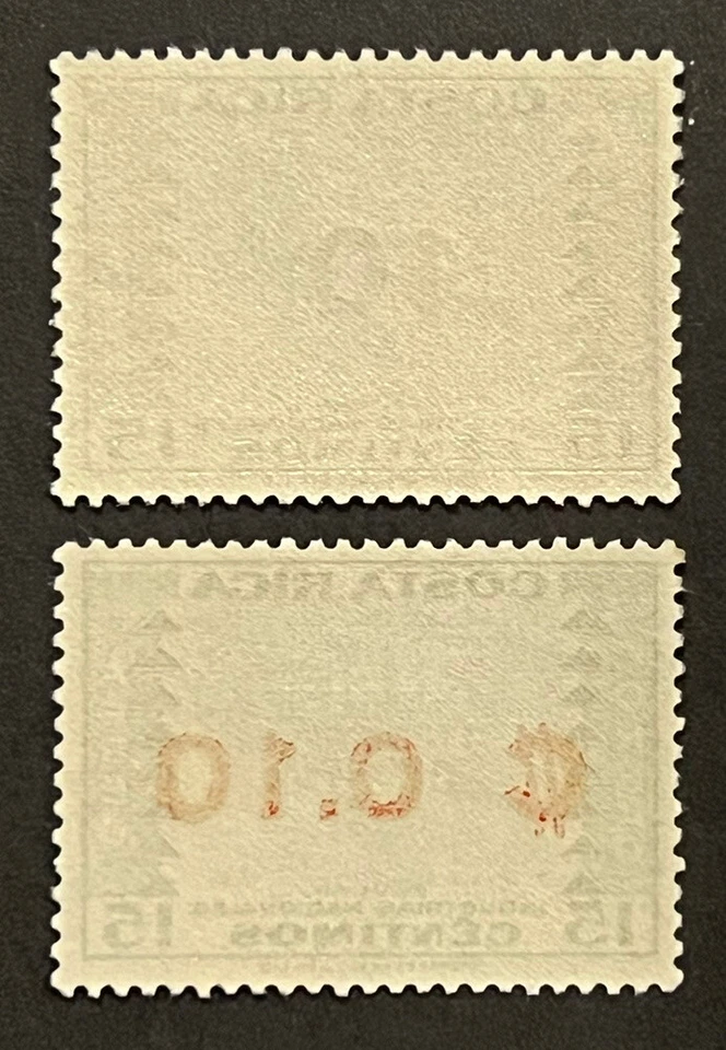 Travelstamps: Costa Rica Air Mail Surcharge Stamps 10c on 15c Sc #C334-C334a MLH - Image 4 of 4