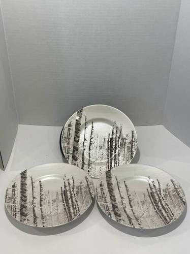 Set Of 3 Better Homes & Gardens Forest Scene 11" Dinner Plates Porcelain White & - Picture 2 of 9