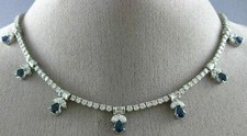 ANTIQUE 8.32CT DIAMOND & AAA SAPPHIRE 18KT WHITE GOLD MULTI DROP NECKLACE #385