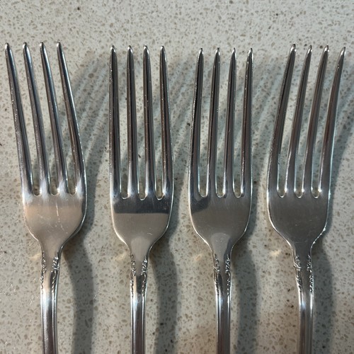 Reed And Barton Dresden Rose Silver Plate 1953 Dinner Forks Lot Of 4 - Picture 3 of 6