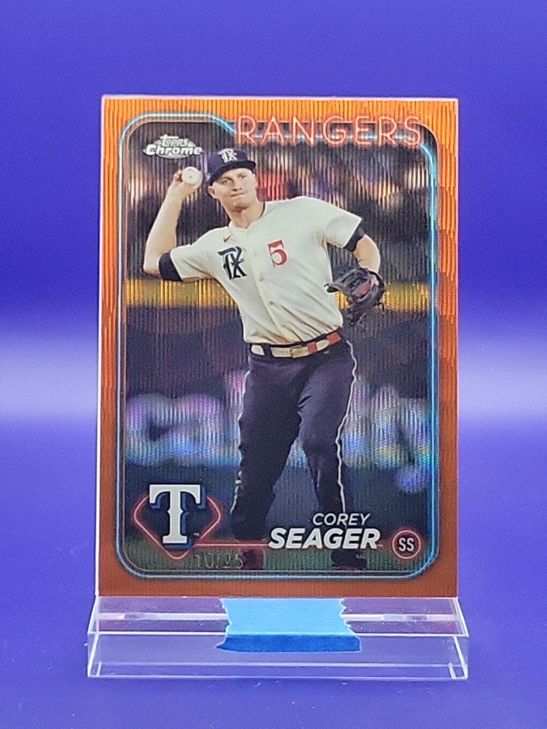 Corey Seager 2024 Topps Chrome Orange Wave Refractor SSP 10/25 🔥 Rangers