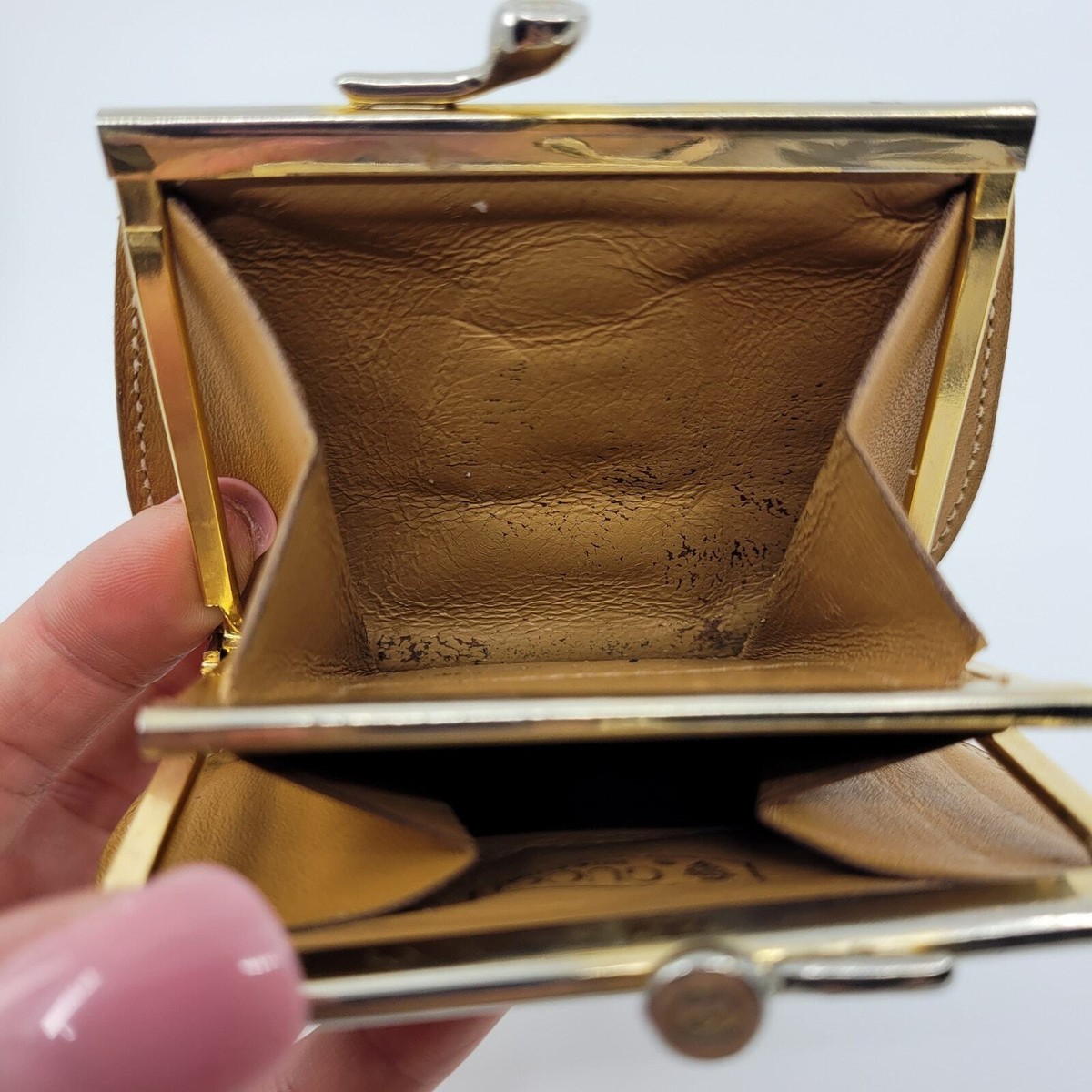 Gucci Coin Purse Vintage Kiss Clasp GG Brown Double