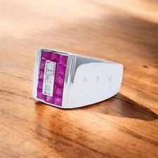Ruby Square Cut Gemstone With 925 Sterling Silver Ring For Men's #A215