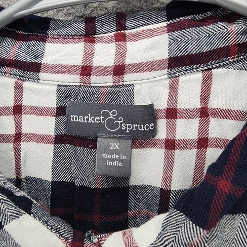 Market Spruce Shirt Womens 2X Button Up Long Sleeve Blue White Plaid - Picture 3 of 7