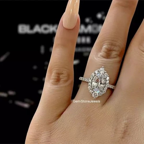 3CT Oval Moissanite Halo Vintage Art Deco Engagement Ring For Her 14K White Gold
