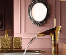 Single Hole Gold Bathroom waterfall Sink crystal Faucet Mixer Tap deck mounted