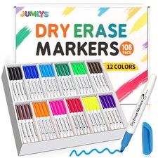 108 Pack Fine Tip Dry Erase Markers, Bulk Whiteboard Erasable Markers in 12 C...