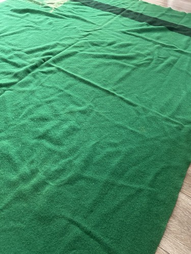 Vintage Hudson Bay 4 Point Wool Blanket Stripe Reseda Green 67x85” Camp - Picture 8 of 13