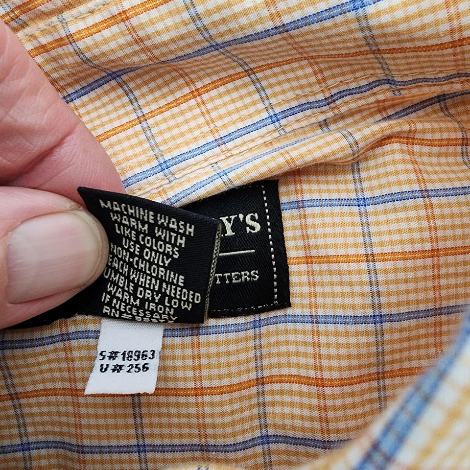 Camisa Steve & Barry's Para Hombre 2XL Naranja Azul Cuadros Abotonada Manga Larga Algodón Foto 4 de 4