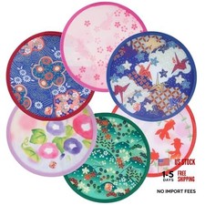 6 Pcs Floral Round Folding Hand Fan Japanese Foldable Fan Handheld Cooling