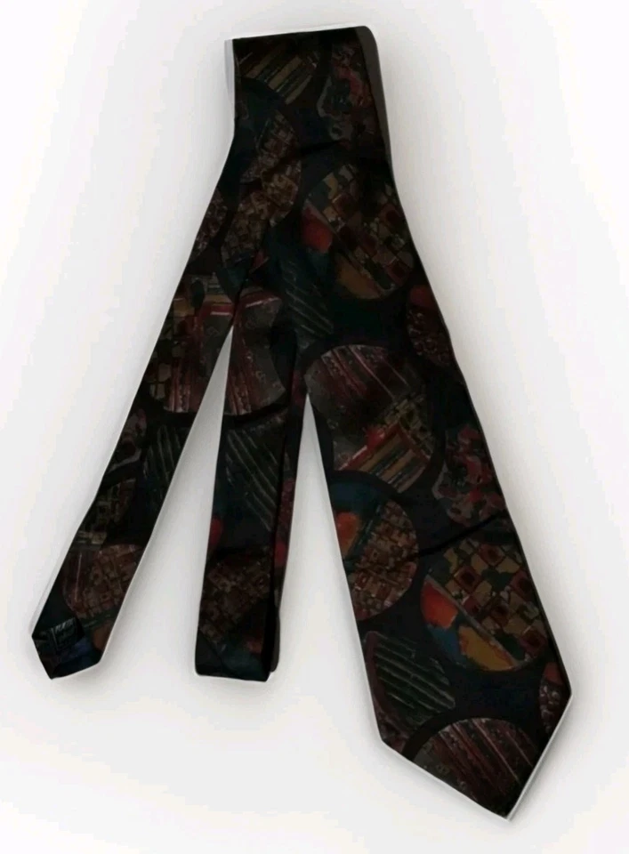 Patrón Geométrico Abstracto Oscuro Niebla Londres 59" Hecho en EE. UU. Corbata Tela Italia Foto 4 de 4