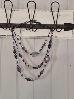 Multi Strand necklace Purple and Silver Toned Beads in a Bohemian Style Chicos