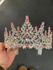Silver pink tiara Women Crystal Queen Rhinestone Princess, Wedding Gift queen