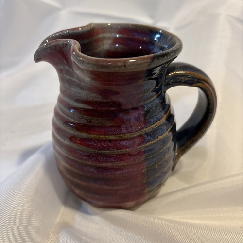 Studio Art Pottery 4.5" Maroon/Blue Glaze Handmade Pitcher - Picture 3 of 7