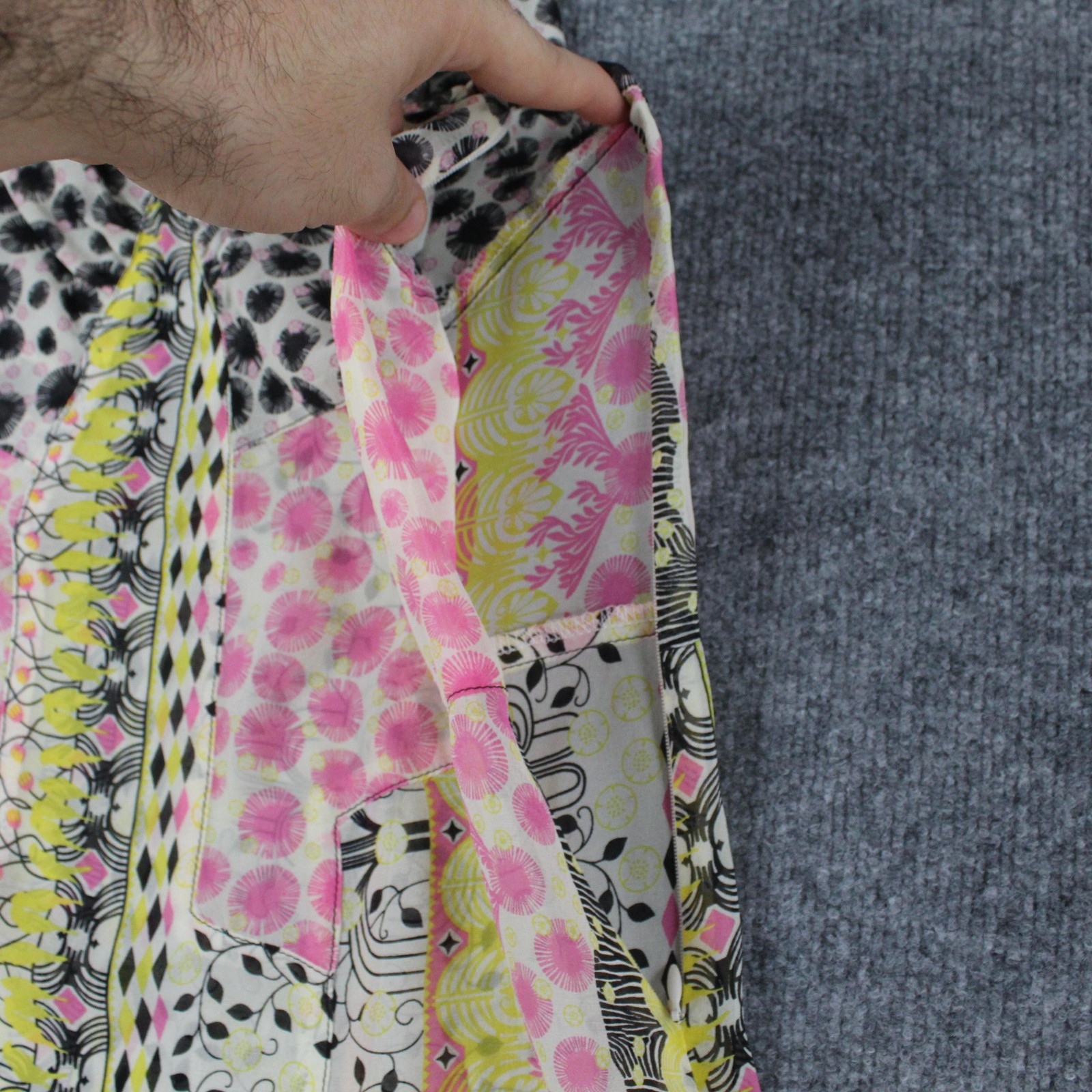 Anna Sui Dress 8 Silk V Neck Boho Multi Flare Mini Hem Feminine Artsy Romantic