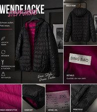 BING BAO Damen Wendesteppjacke mit Kapuze Sch...