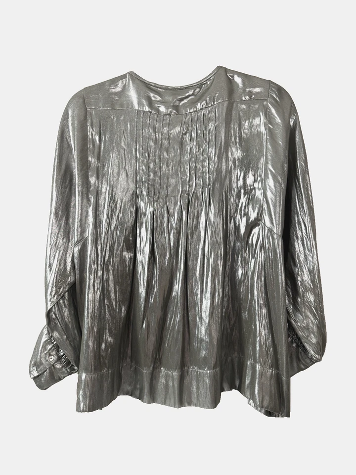 Blusa Zara Mujer L Metálica Plateada Dorada Brillante Tejido Líquido Glamour Elegante Fiesta Calce Foto 2 de 4