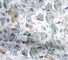 Pottery Barn Kids World Map Organic Cotton Sheet Set, Multi-Size, US Stock