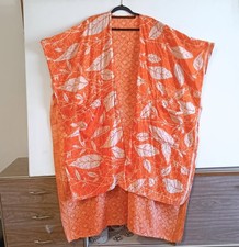 Renew Vintage - Indian Cotton Sari kaftan ONE SIZE orange, reversible, pockets